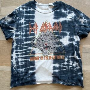 Womens Tie-Dye Def Leppard Band T-Shirt - Blue and White